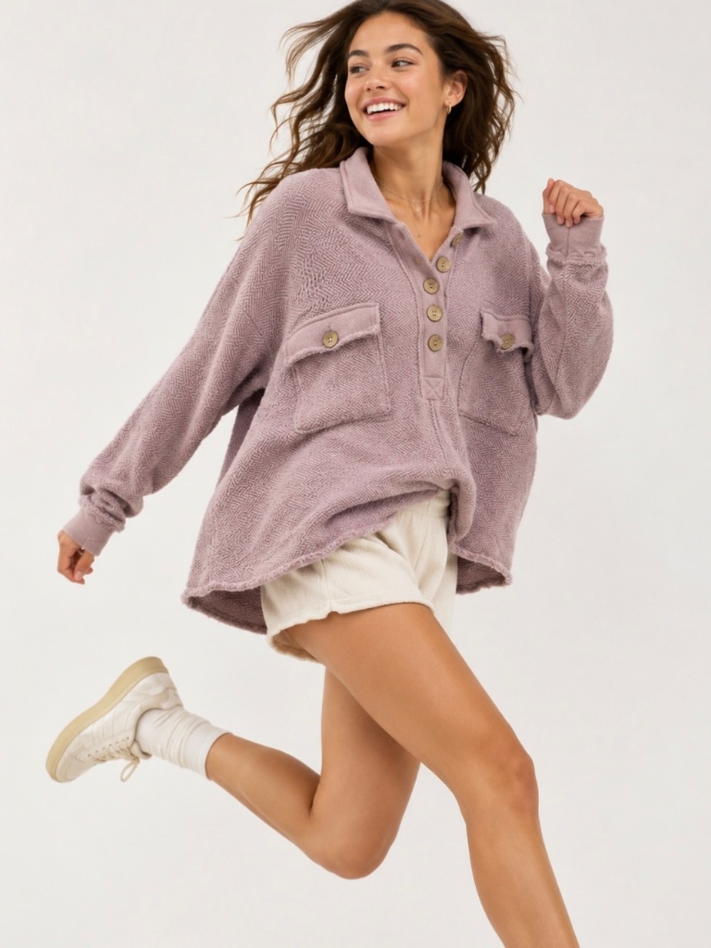 FREE PEOPLE Beach Rowan Cotton Oversized Light Pink Pullover Top Size S